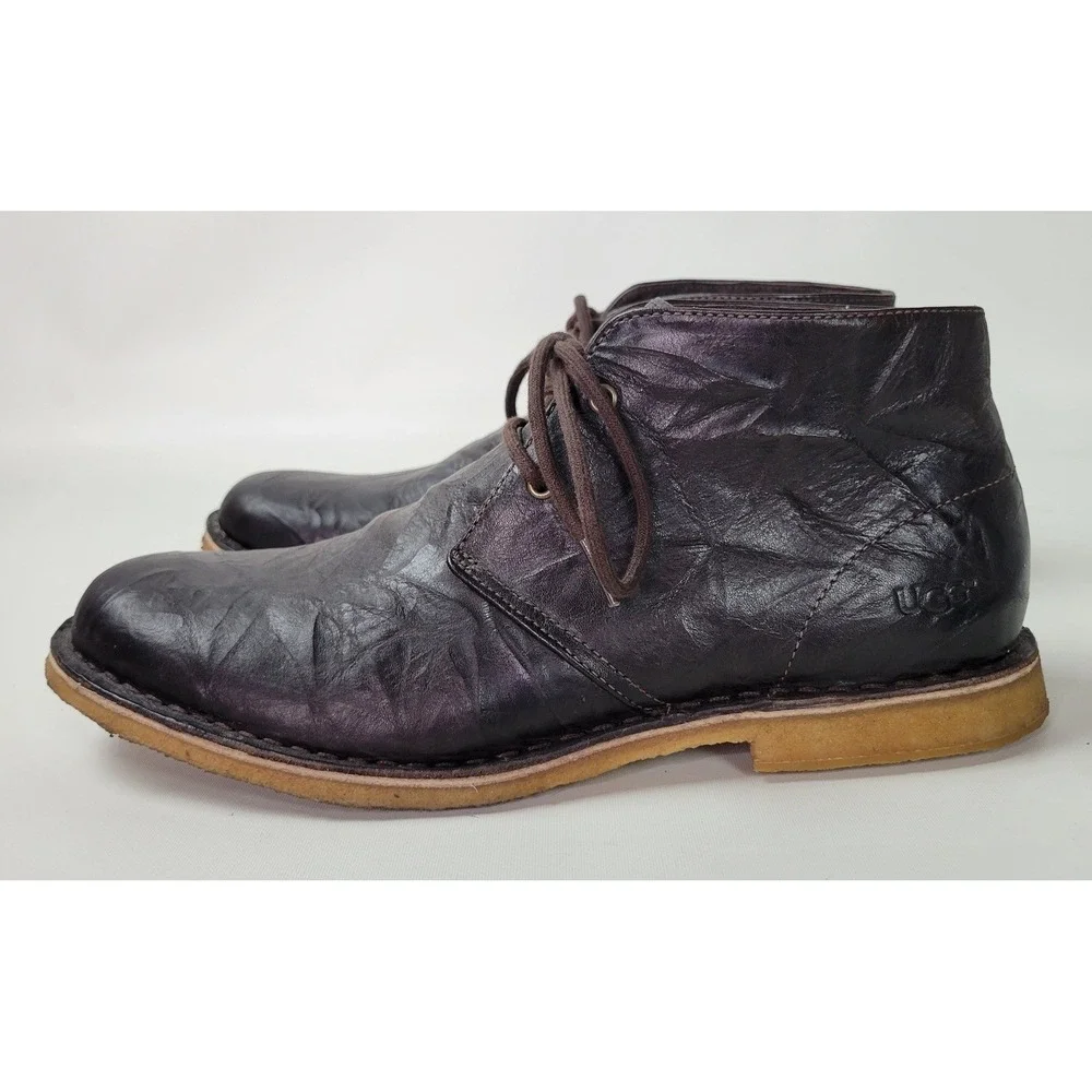 UGG Australia Leighton Mens Dark Brown Crinkled Leather Chukka Desert Boots 11.5